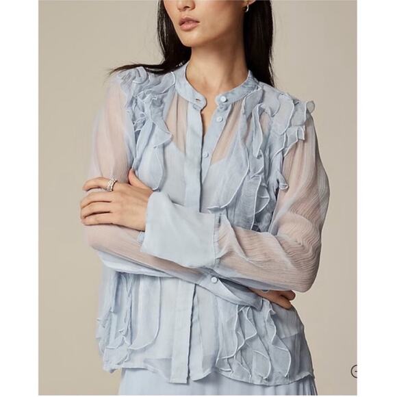 J.Crew Ruffle-front top in crinkle cupro - Picture 2 of 5